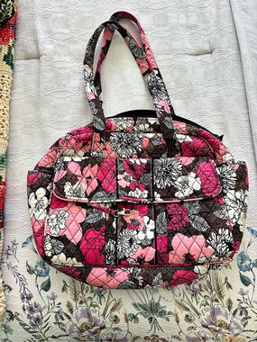 Vera Bradley 100 Handbag Floral Quilted Tote Pink & Black